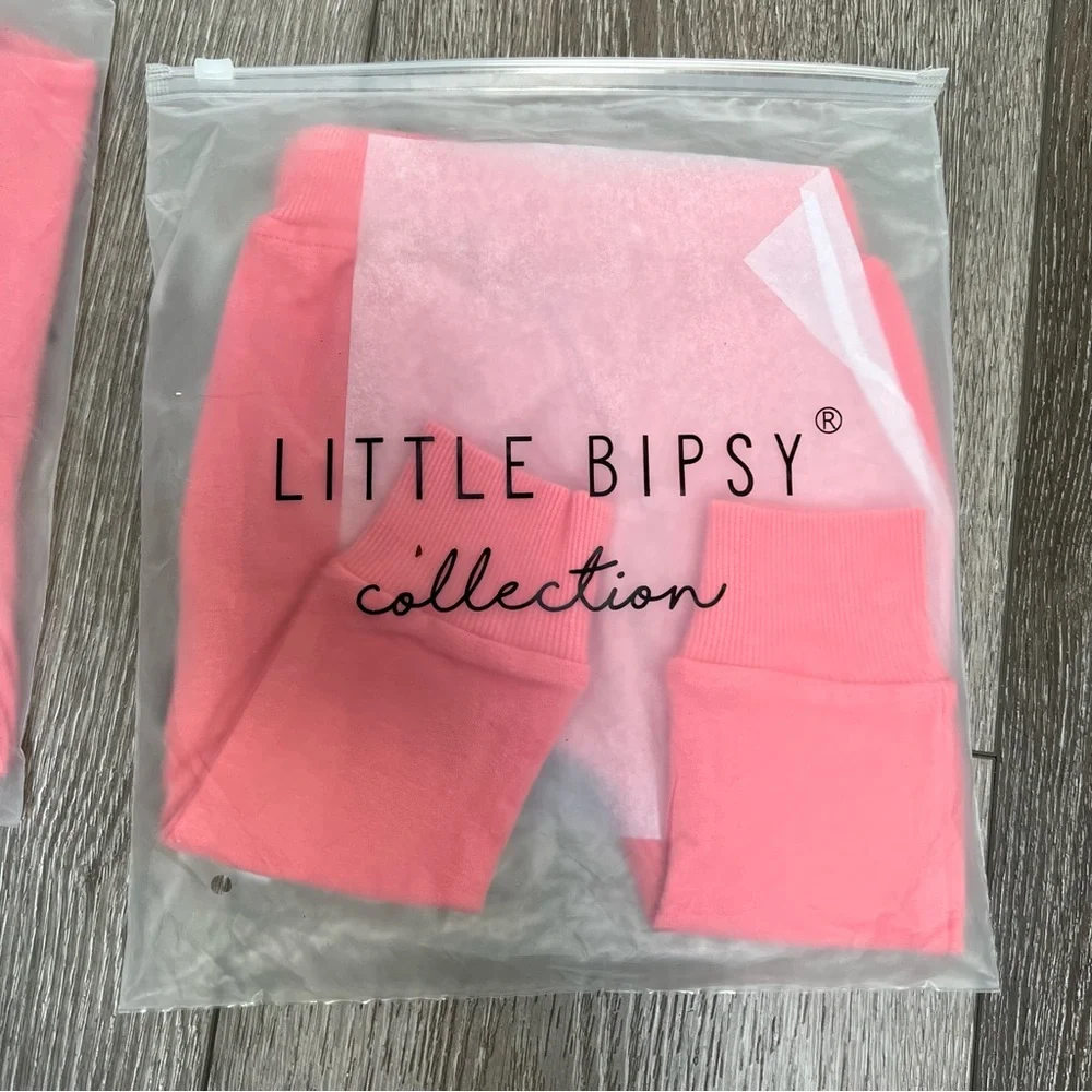 LITTLE BIPSY 2PC FLUTTER SLEEVE JOGGER SET STRAWBERRY PINK 3-6MO NWT / NIB